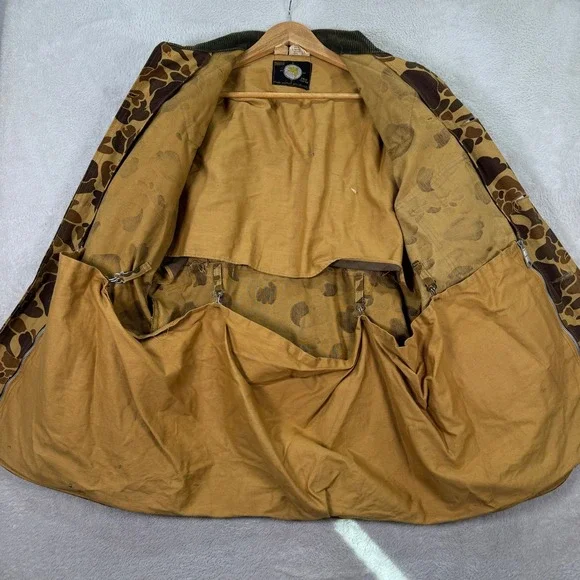 VINTAGE Sears Field Tested‎ Camo Duck Hunting Jacket Corduroy Collar Mens Large - Picture 14 of 14